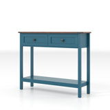 Farmhouse Style Console Table with 2 Drawer and Bottom Storage Shelf for Entryway, Rustic Side Table with Storage Drawer and Shelf for Living room, Hallway(Pagoda Blue)