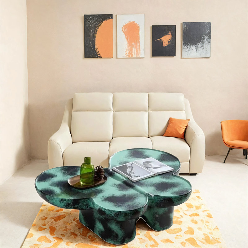 Table basse en forme de papillon avec texture faux travertin, Noir/vert