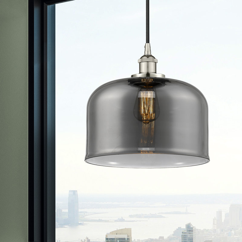 Pattie Bell 1-Light Dimmable Adjustable Height Single Pendant, Plated Smoke, Polished Nickel