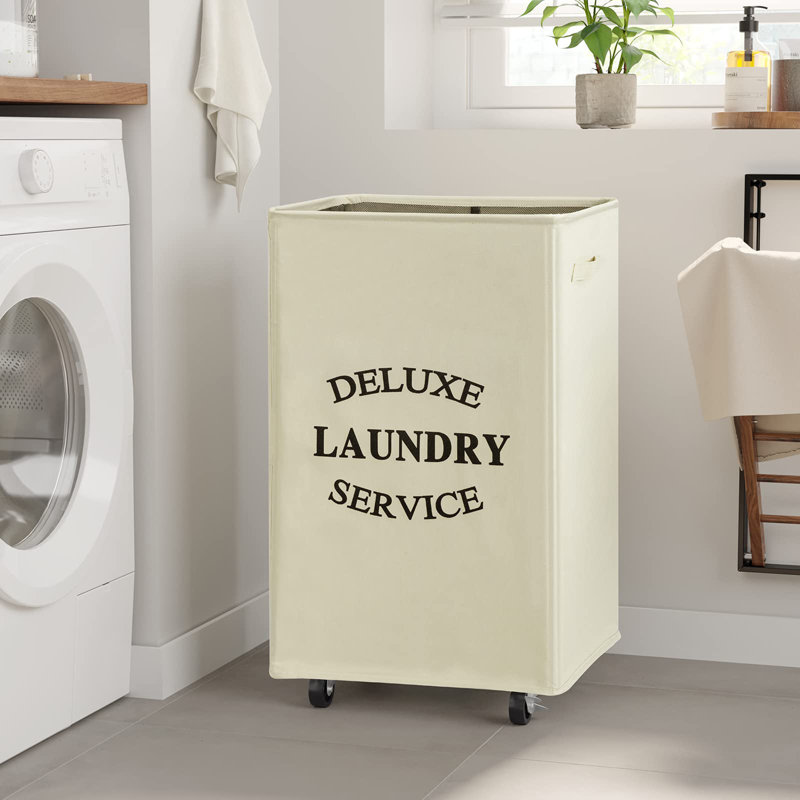 Fabric Rolling Laundry Hamper with Handles, White