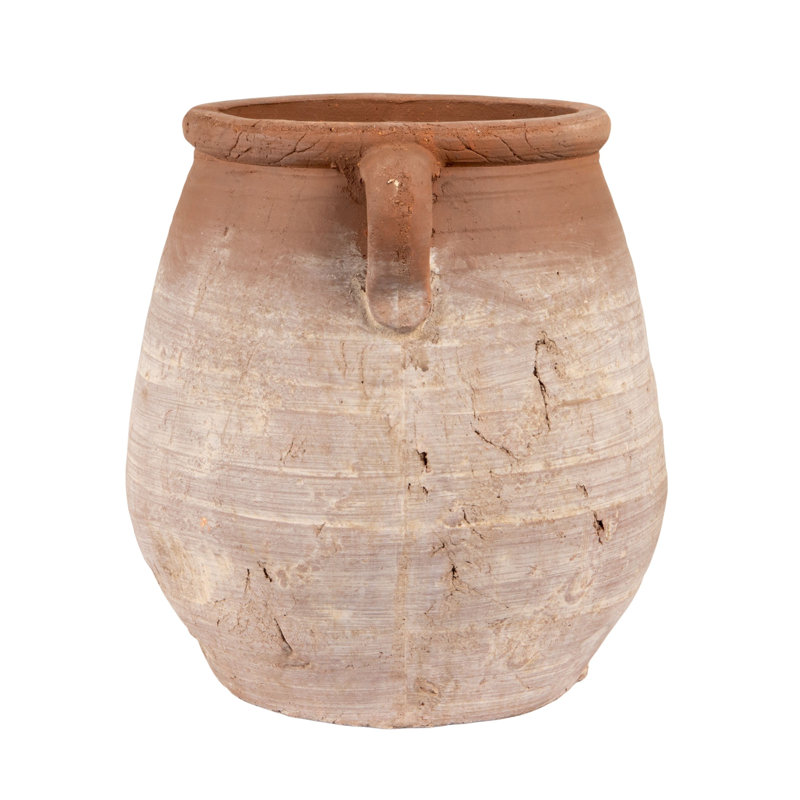 Large Round Terra-cotta Urn, Whitewashed
