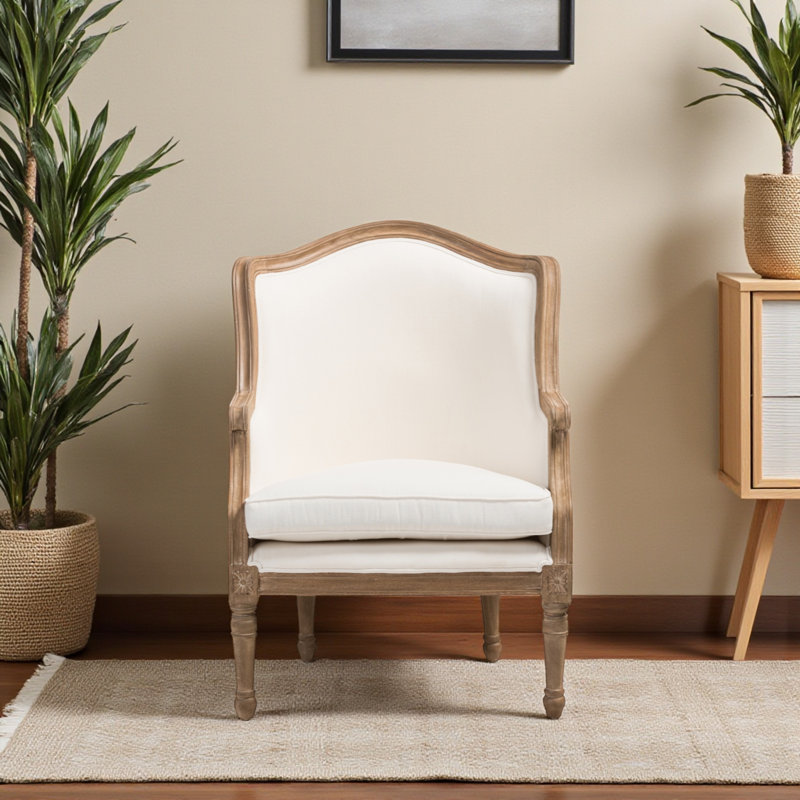 Fauteuil de 27,75 po Atanasio, Marron clair, Mélange de coton blanc