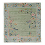 Rug & Kilim’S Oversized Chinese Art Deco Style Floral Square Rug In Green & Blue