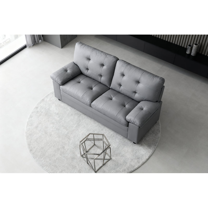 Ebern Designs Modern Gray Faux Leather Loveseat Sofa | Wayfair