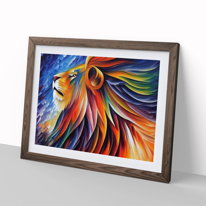 Lion Vol.4 - Single Picture Frame Print, 46cm H x 64cm W x 2cm D, Walnut