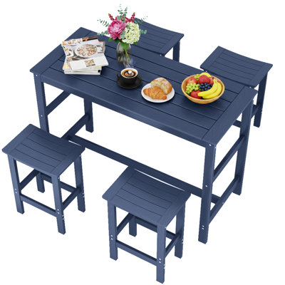 5-Piece HDPE Outdoor Patio Bar Set for 4-Person– 4 Stools & 1 Rectangular Table, All-Weather for Poolside, Garden, or Balcony