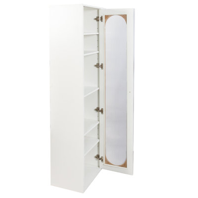 Tall Display Cabinet & Bookshelf Perfect For Living Room, Kitchen, Bedroom & Office - Storage Cabinet With 6 Storage Shelving & 1 Glass Door