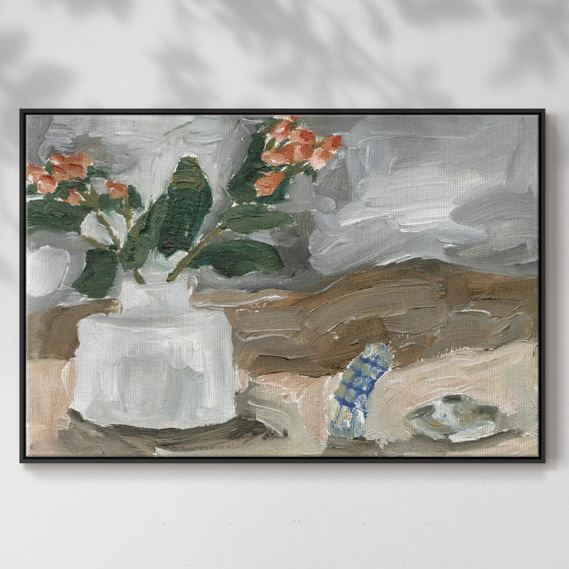 Vase de fleurs roses III, H 27 po x l 41 po x P 2 po, Noir