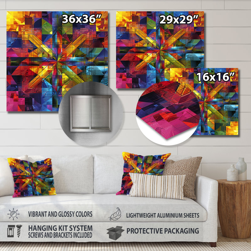 «Rainbow Geometric Colorful Bliss - Abstract», reproduction d'art murale, Métal métal, H 30 po x l 30 po