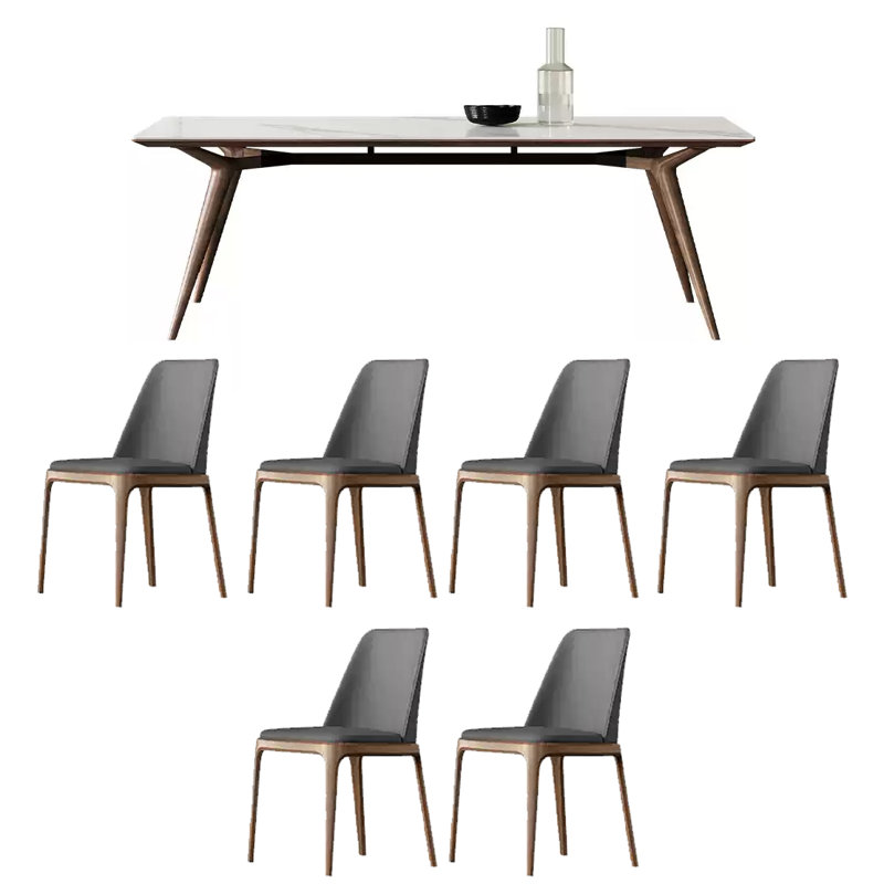 Simple combinaison de table et de chaises en bois de cire blanche, H 29,52 po x L 78,74 po x l 35,43 po, 7