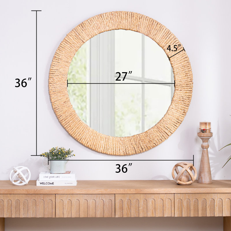 Straw Ropes Wall Mirror, 36" x 36", Natural