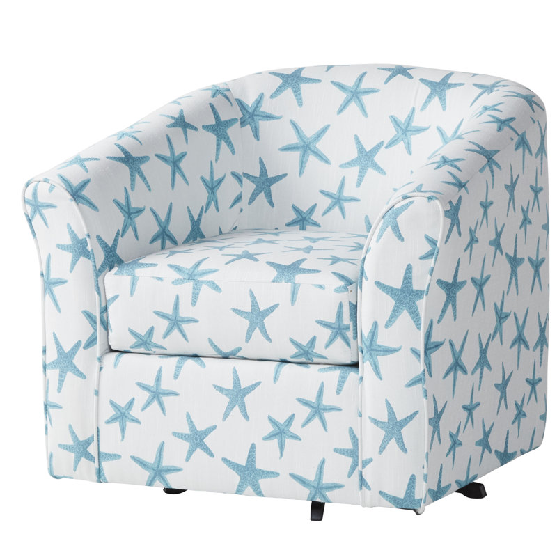 Bryn Upholstered Swivel Barrel Chair, Surf Star Teal Polyester Blend