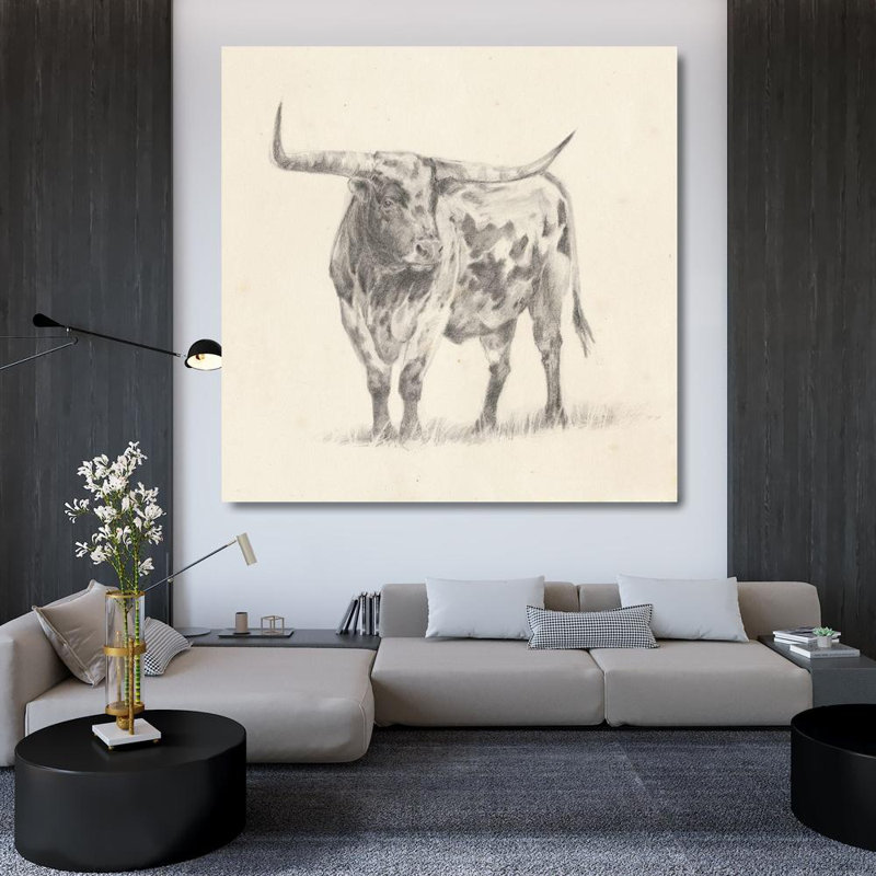 Art sur toile tendue par Foundry Select Harper, Ethan Gallery: Longhorn Steer S Croquis II, H 36 po x l 36 po