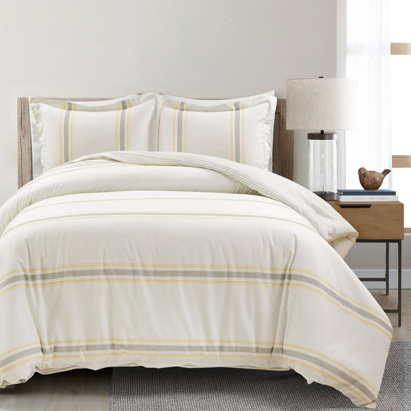 Standard Cotton 460 TC Reversible 3 Piece Duvet Cover Set, King Duvet Cover + Standard 2 Shams, Yellow