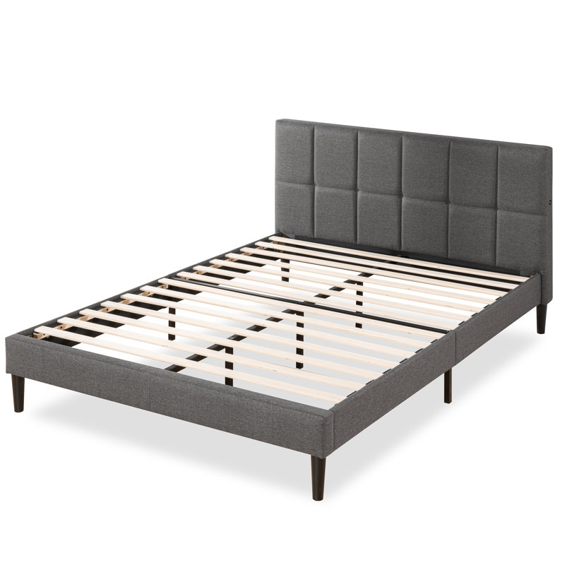 Upholstered Platform Bed, Queen, Gray