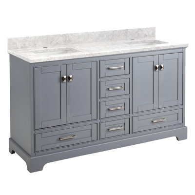 Quen 60" Freestanding Double Basin Vanity Set with Cabinet, Vanity Topss