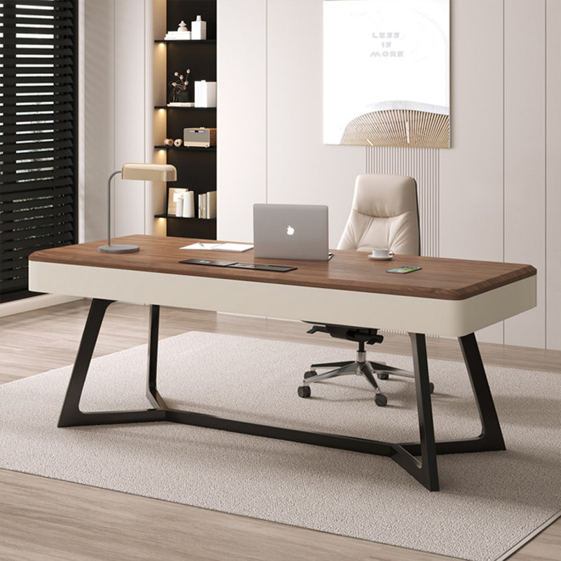 Bureau d'écriture avec tiroirs brun noisette + blanc beige + bois manufacturé rectangulaire noir