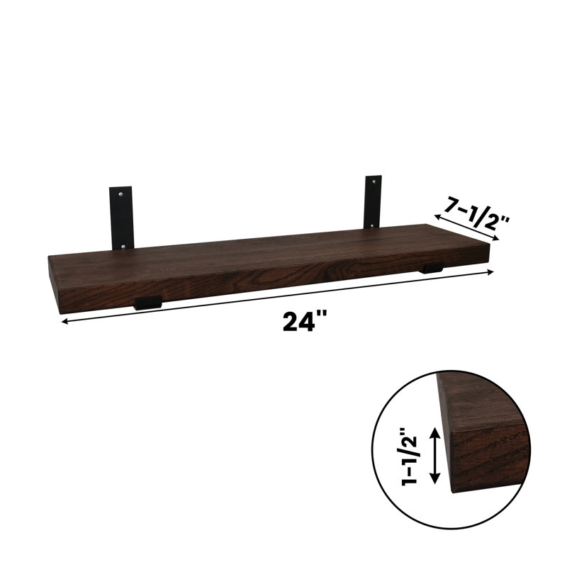 Floating Shelves, USA Grown Solid Hardwood, Oak Wood, 1.5" H x 24" W x 7.5" D
