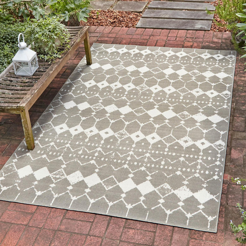 Tapis gris intérieur / extérieur Southwestern, Rectangle 4 pi x 6 pi