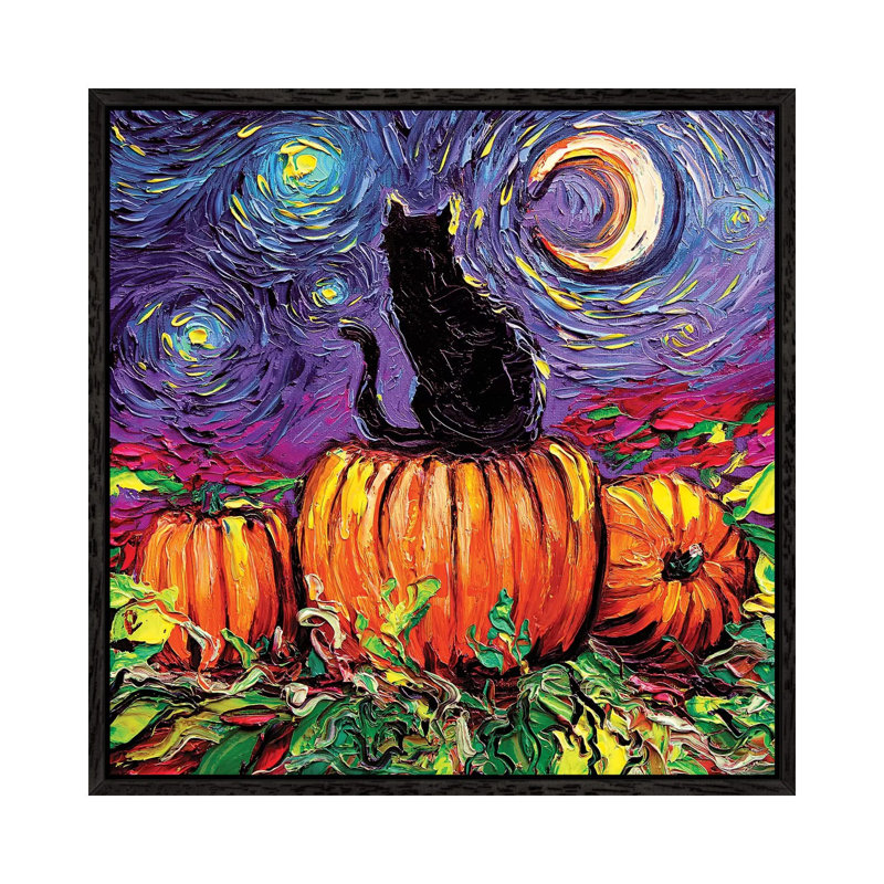 Starry Hallow's Eve by Aja Trier - Painting on Canvas, Black Framed Canvas, 66.04 cm H x 66.04 cm W