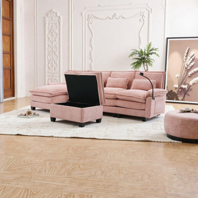 106" U-Shape Sectional Sofa with Chaise, Ottoman & Storage, Chenille Fabric, 800 Lb Capacity