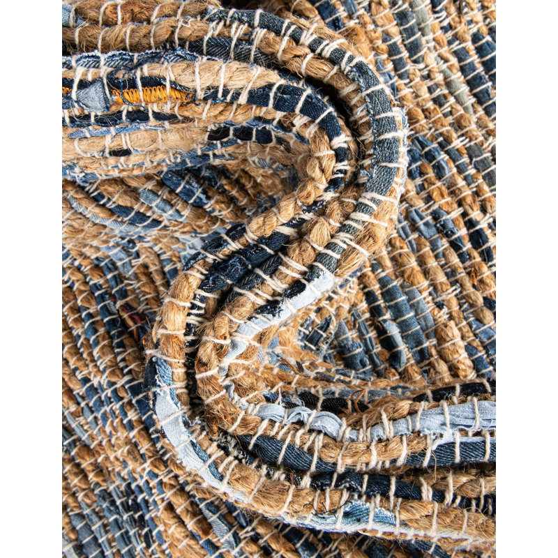 Tapis bleu marine / brun en jute / coton tissé à plat à la main Johnnesha, Tapis de couloir 2 pi 7 po x 10 pi