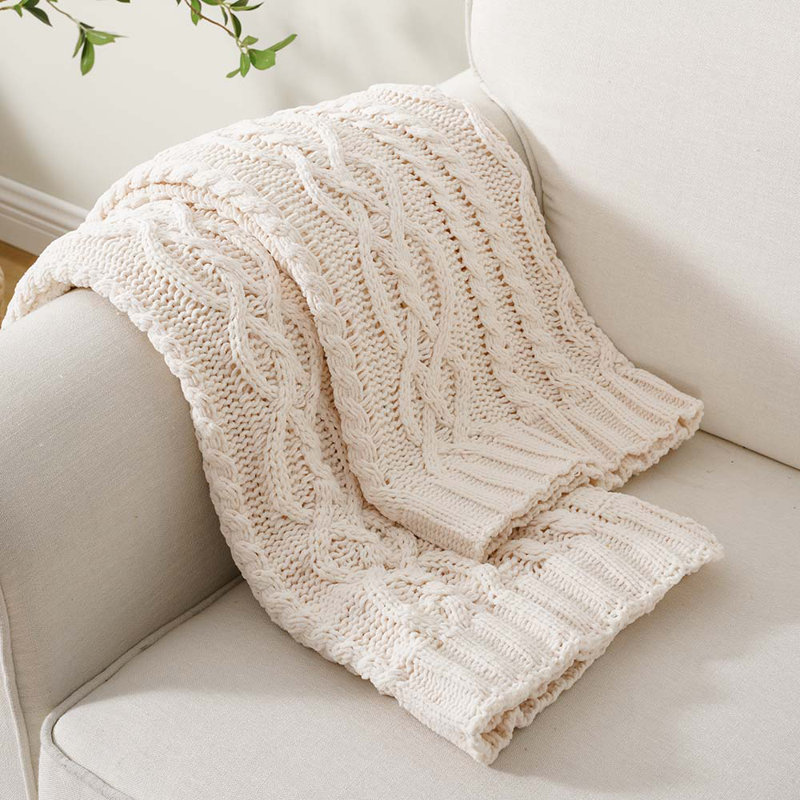 Cream Chenille Knit Throw Blanket, 51" x 67"