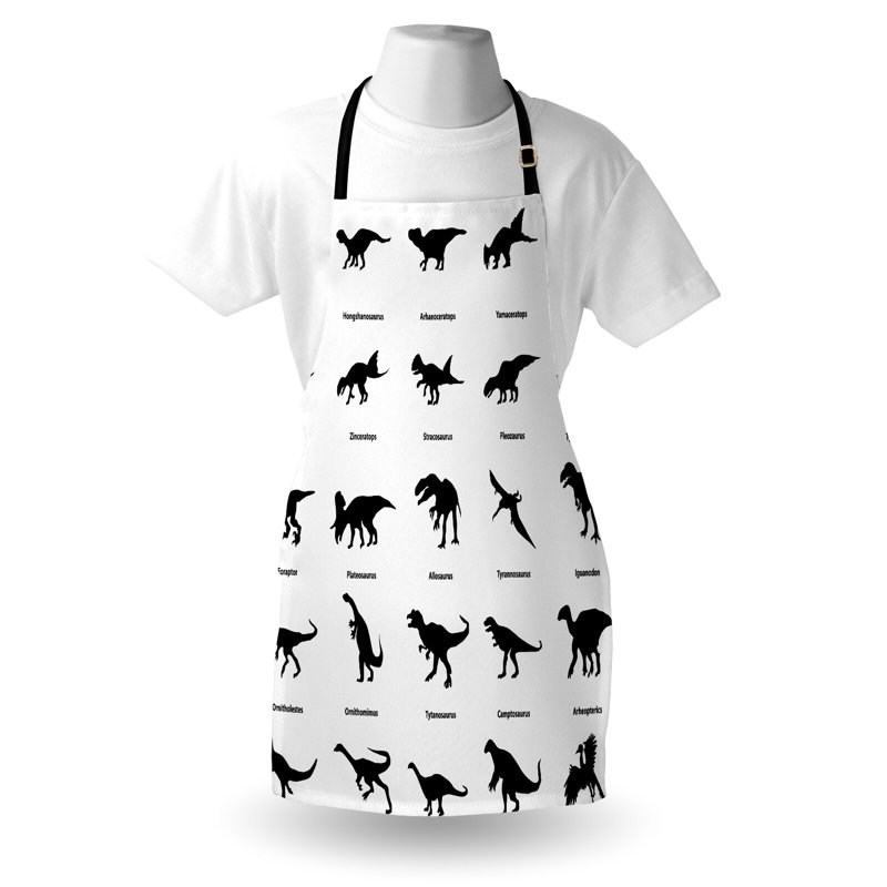 East Urban Home Dinosaur Apron Unisex, Evolution of Wildlife, Adult Size, Black White