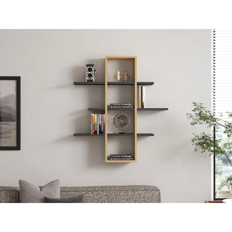 Charlot 3 Piece Square Floating Shelf, Walnut/Anthracite