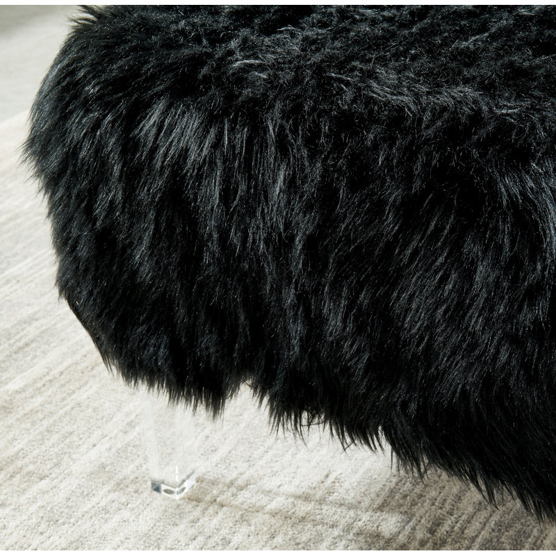 Natalia Upholstered Ottoman, Black Faux Fur