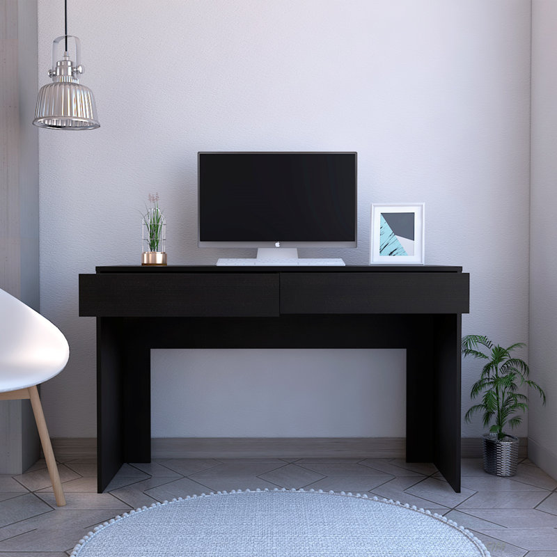 Black Wengue 2-Drawer Computer Desk(Desk)