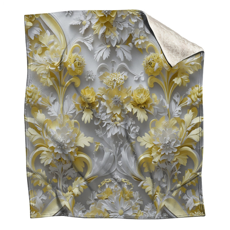 Couvertures florales jaunes complexes, 50in W x 60in H