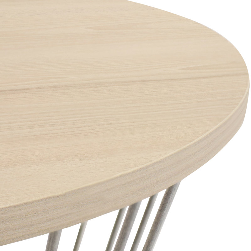 Table de bout à piédestal en métal moderne avec plateau en faux grain de bois, Crème, gris
