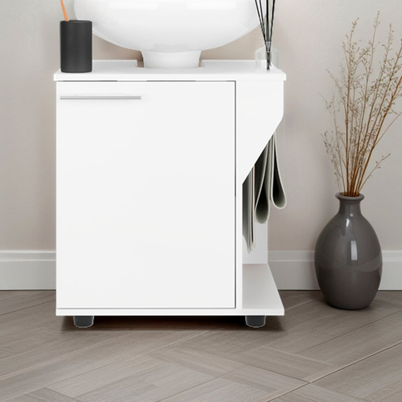 Armoire de rangement blanche sous l'évier avec deux tablettes, White