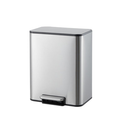 Stainless Steel 3.4 Gallon Soft-Close Step Trash Can, Slim Rectangular Garbage Bin with Removable Bucket, Silver, 13L