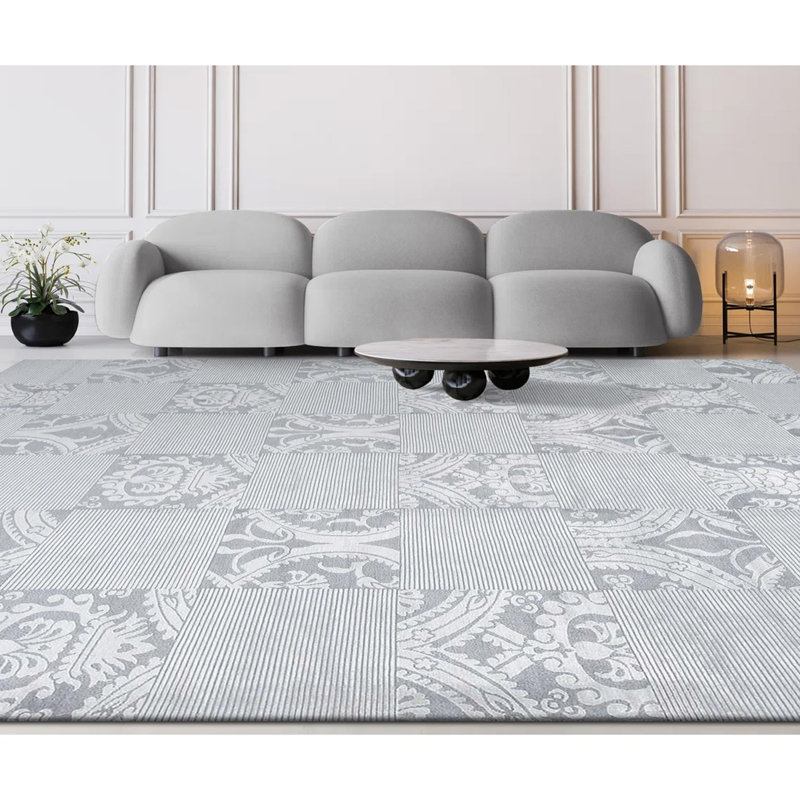 Tapis gris de haute qualité noué à la main, Rectangle 9 pi 1 po x 12 pi 2 po