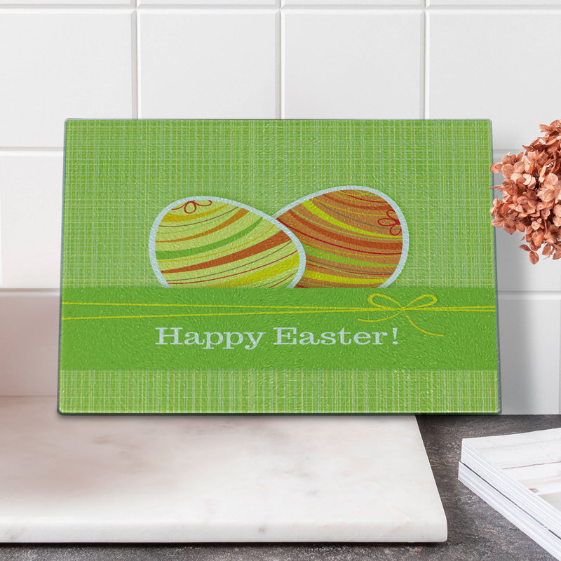 Ambesonne Easter Tempered Glass Cutting Board Striped Eggs Multicolor