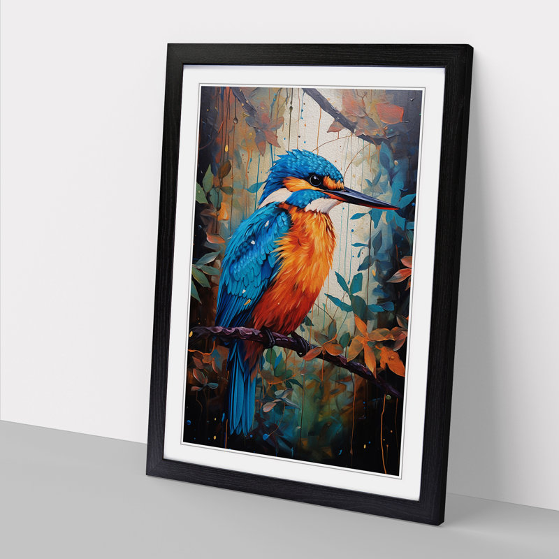 Kingfisher Expressionism Art - Framed Print, Black Framed, 64cm H x 46cm W x 2cm D