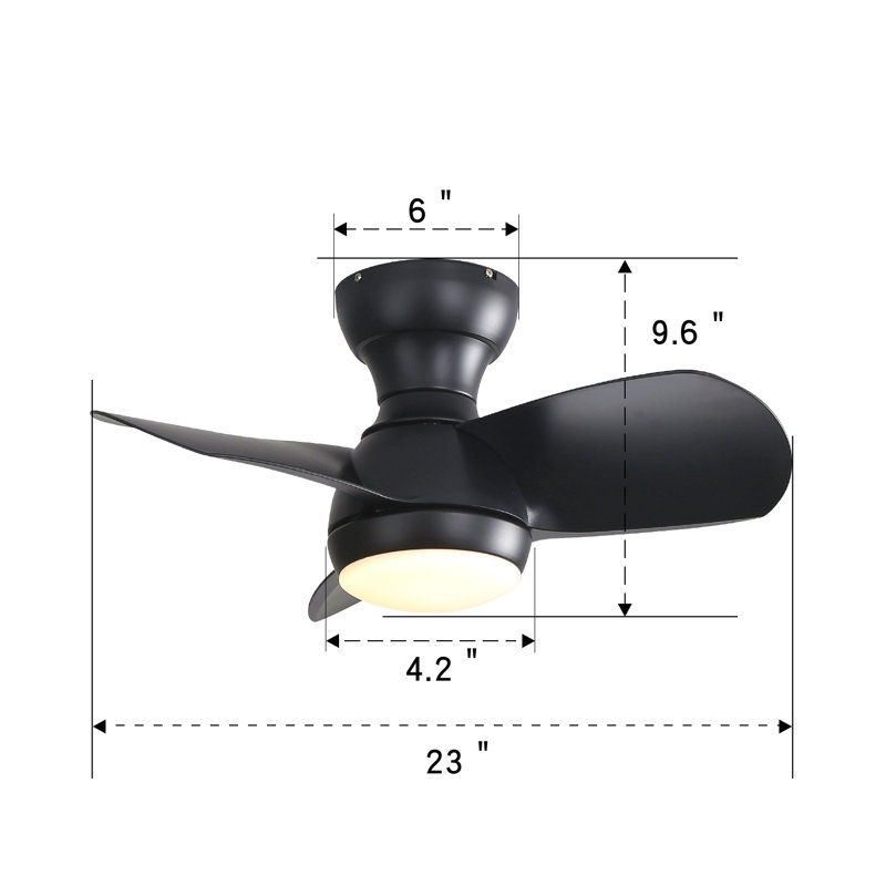 23 Inch Bedroom Ceiling Fan With 3 Color Dimmable, 3 Abs Blades Remote Control Dc Motor Black With 18W Led Light, Black
