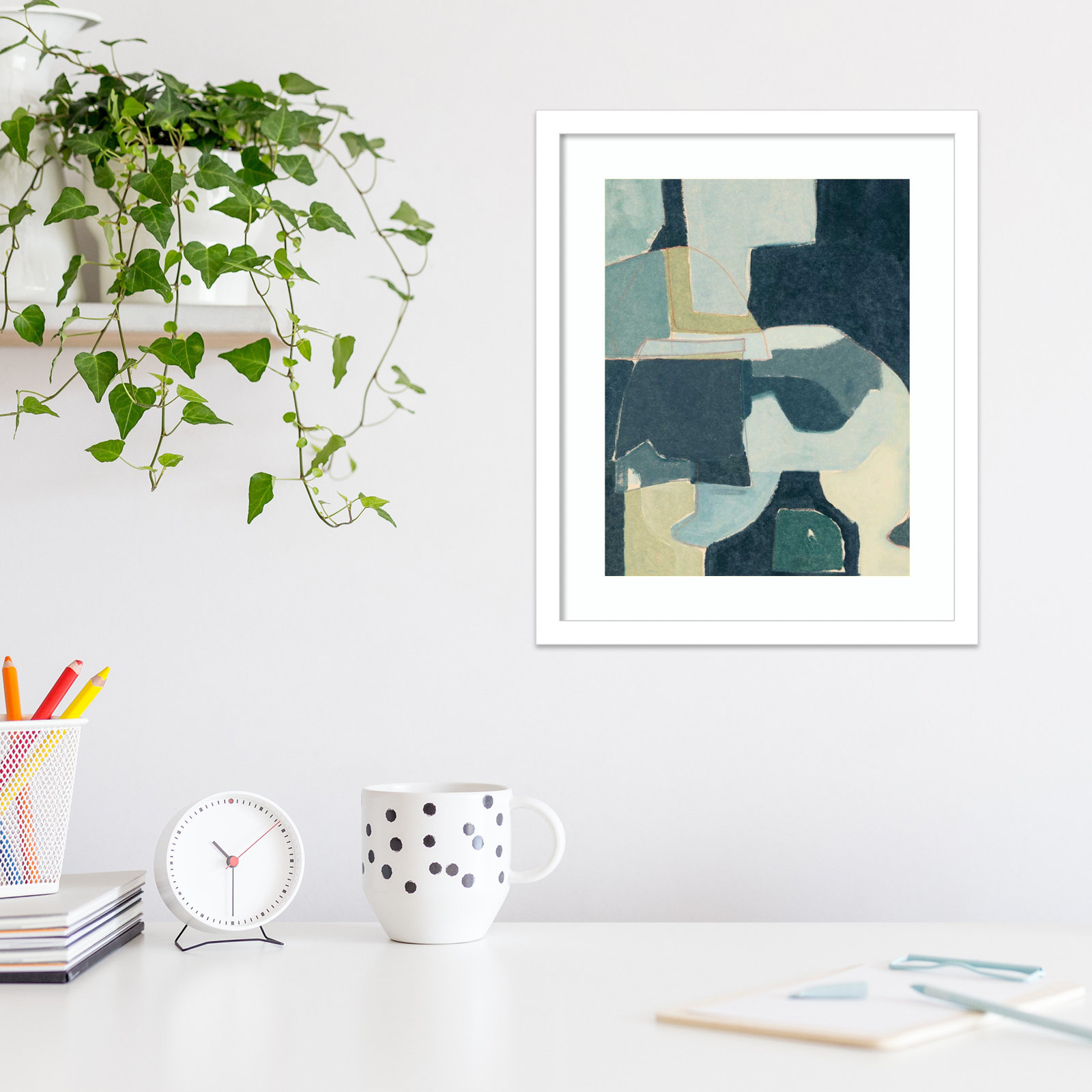 Blue Note III by Rob Delamater, White Framed, 25" H x 21" W x 1" D