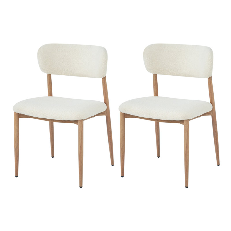 Boucle Upholstered Metal Side Chair in Beige, 2