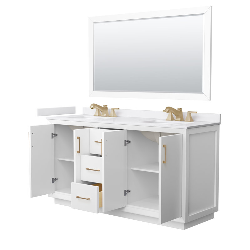 Strada 72" Freestanding Double Bathroom Vanity with Cultured Marble Top, Green / Matte Black, Brushed Nickel, 66'' W
