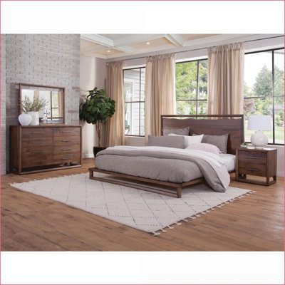 Ensemble de chambre à coucher 4 pièces en bois de pin massif brun rustique moderne très grand | Bois | Commodes combinées