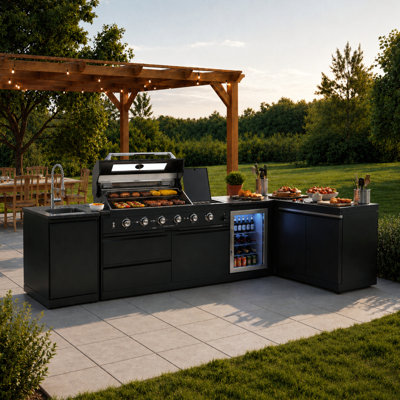  Akoah 5-Piece Modular Outdoor Kitchen Island Set with Grill, Fridge & Wheels
