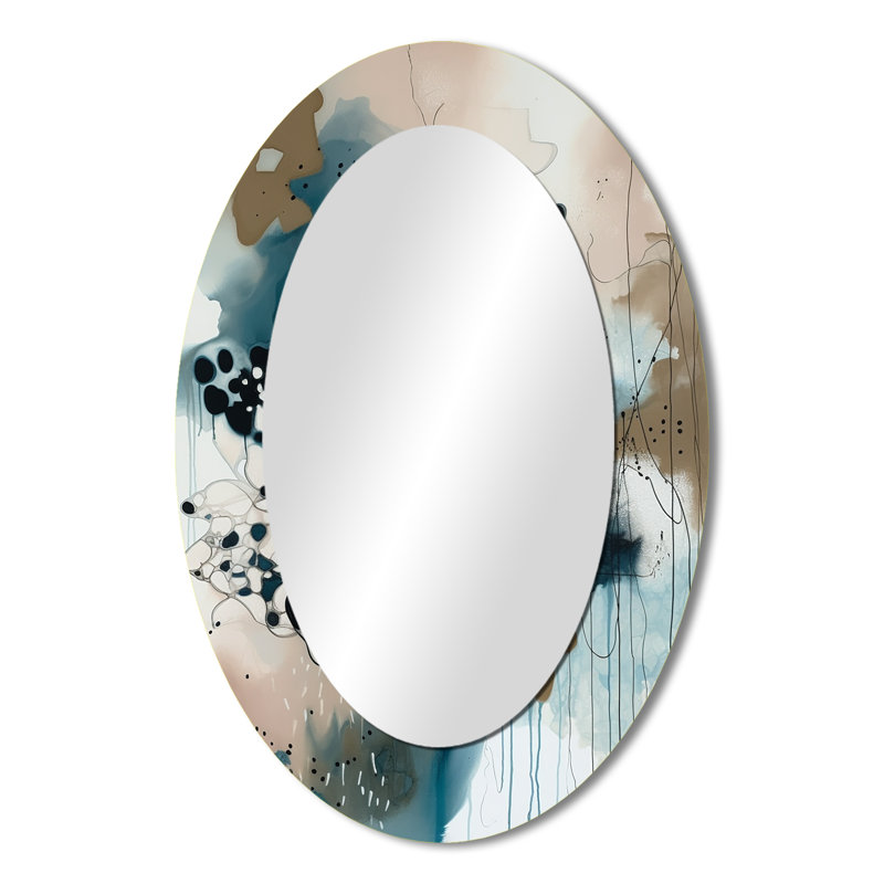 Blue Abstract Reflections III - Miroir décoratif ovale abstrait sur métal, 36 po x 24 po