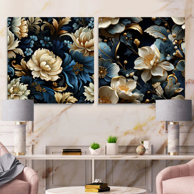 Victorian Elegance Motif cachemire - Ensemble abstrait d'art mural en verre acrylique sur 2
