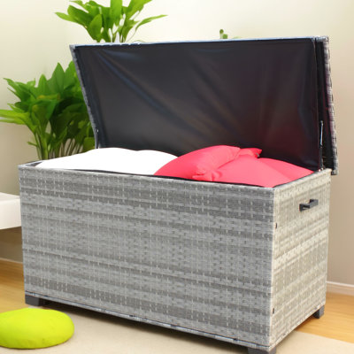Patio Box - Grey. 148 Capacity. Lid With Pp Board. Inner Bag. Handles For Mobility. Pe & Steel. Assembly Required Grey Storage Unit 148 Gallon Enhanced Durability. Interior. Easy Movement. And