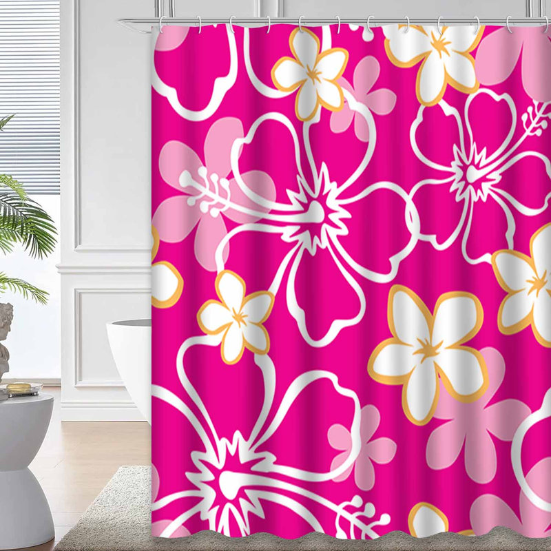 Rideau de douche imperméable à motif floral hibiscus hawaïen avec 12 crochets, L 72 po x l 78 po