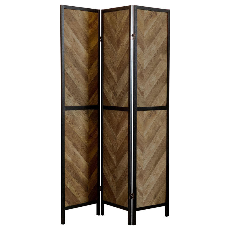 Rustic Tobacco Herringbone Folding Screen
