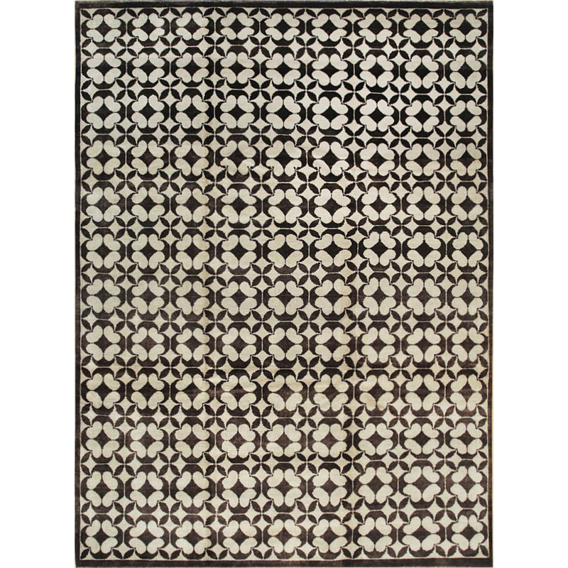 Tapis noir en laine noué à la main Pavel, Rectangle de 10 pi x 14 pi